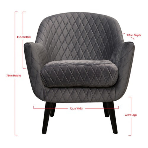 BROOKLYN AND BELLA QUILTED VELVET CLUB CHAIR WITH BLACK LEGS