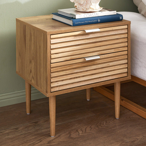 LIVING FUSION MYLES 2 DRAWER RIBBED BEDSIDE TABLE