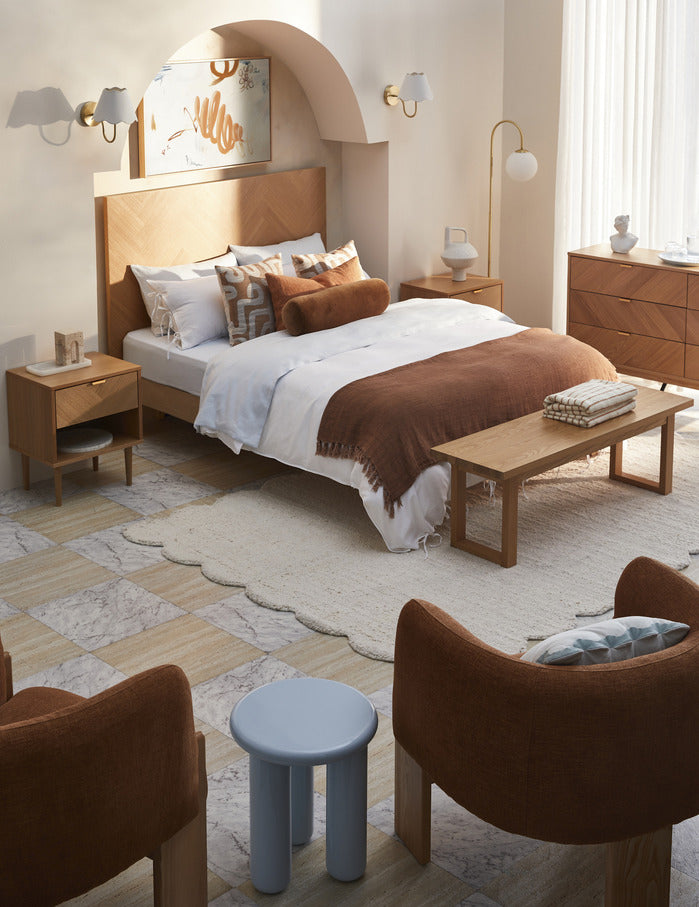 DION HERRINGBONE OAK WOOD BEDSIDE TABLE