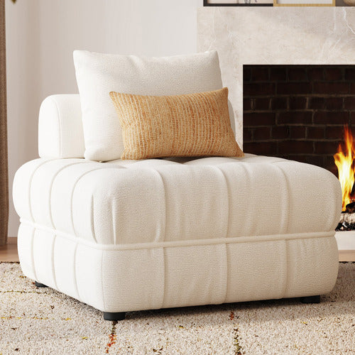 EVER DREAMING LIVING WHITE ELLA 120CM BOUCLE LOUNGE CHAIR