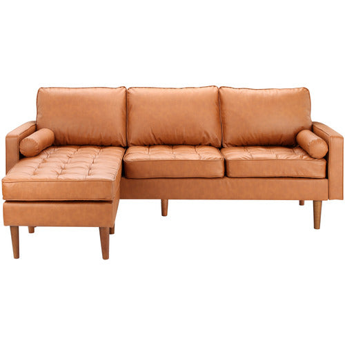 TAN STOCKHOLM FAUX LEATHER REVERSIBLE CHAISE SOFA