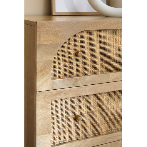 NATURAL ANYA MANGO WOOD & RATTAN 5 DRAWER CHEST