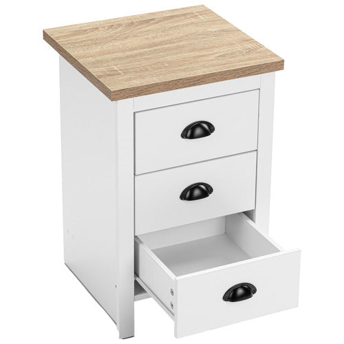 CORE LIVING WHITE & NATURAL EAST HASTINGS 3 DRAWER BEDSIDE TABLE