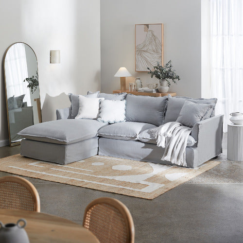 CREAM SOFTY PREMIUM 3 SEATER SLIPCOVER SOFA WITH CHAISE