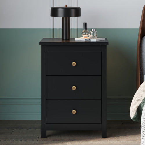 HOXTON ROOM BLACK GEOFFREY 3 DRAWER BEDSIDE TABLE