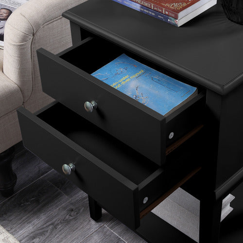 WEST VALLEY INTERIORS BLACK CHLOE 2 DRAWER BEDSIDE TABLE