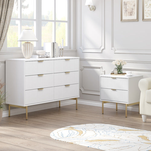 CAPE FURNITURE LILAH 2 DRAWER RIBBED BEDSIDE TABLE
