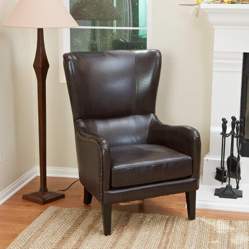 FURNITURE MARKET BARCLAY FAUX LEATHER WING BACKED ARMCHAIR