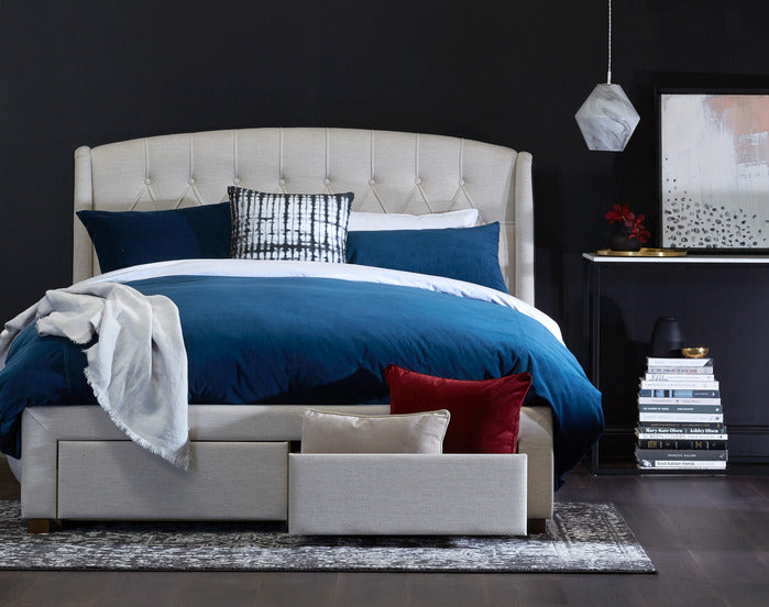 BEIGE AUDREY TUFTED WINGBACK BED