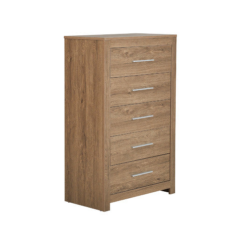 MIKASA FURNITURE DARK OAK MADDINGTON 5 DRAWER TALLBOY