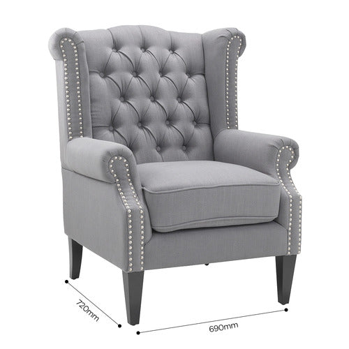 HYDE PARK HOME GREY DUKE WINGBACK ARMCHAIR
