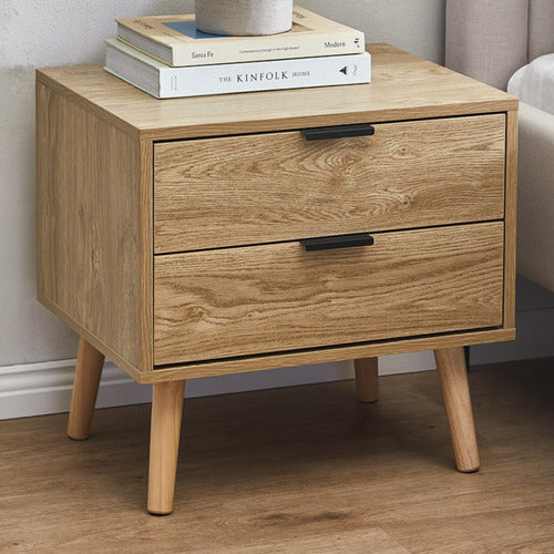 NATURAL LARS 2 DRAWER BEDSIDE TABLE