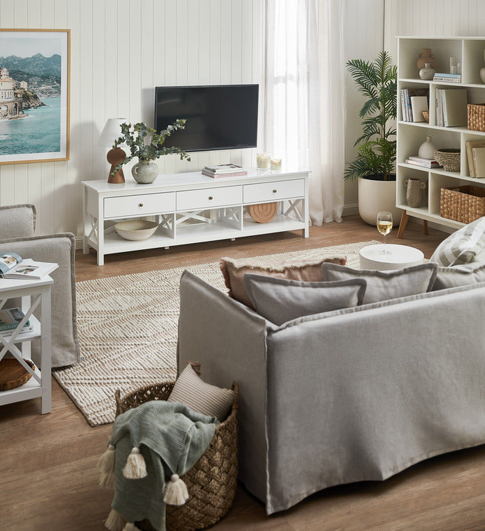 180CM WHITE NOOSA 3 DRAWER TV UNIT