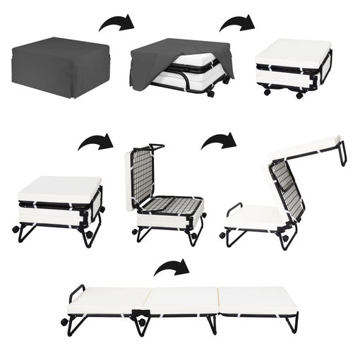 DECOR TRADERS FOLDLUX CONVERTIBLE OTTOMAN SOFA BED WITH CASTORS & SLIPCOVER