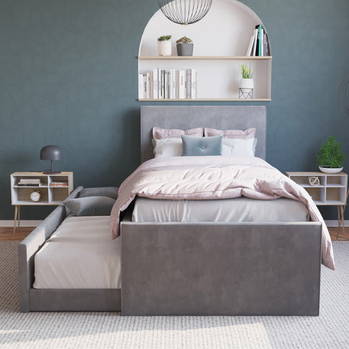 RAWSON & CO SELINA VELVET KING SINGLE BED WITH TRUNDLE