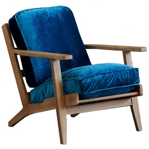 NATURALLY PROVINICIAL COILA SOLID OAK & VELVET LEISURE ARMCHAIR