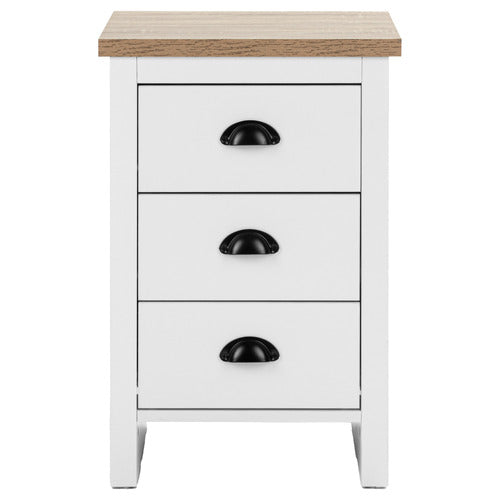 CORE LIVING WHITE & NATURAL EAST HASTINGS 3 DRAWER BEDSIDE TABLE