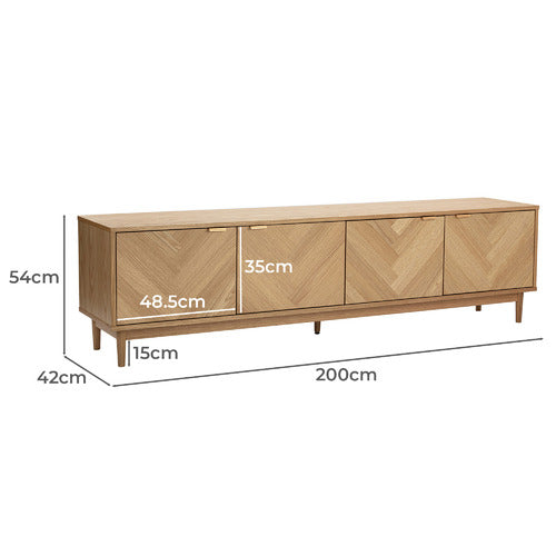 200CM DION HERRINGBONE OAK WOOD TV UNIT