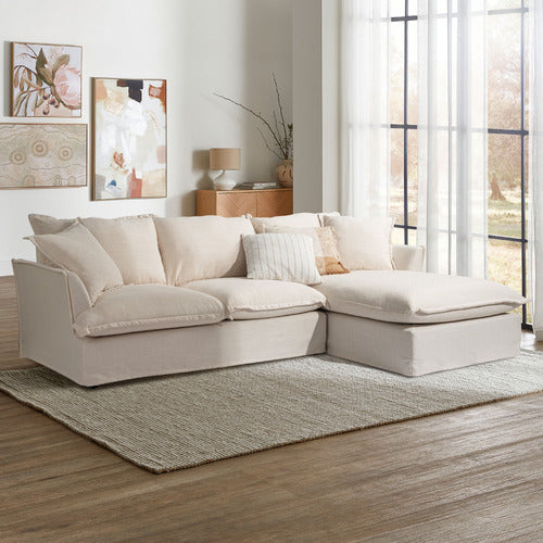 CREAM SOFTY PREMIUM 3 SEATER SLIPCOVER SOFA WITH CHAISE