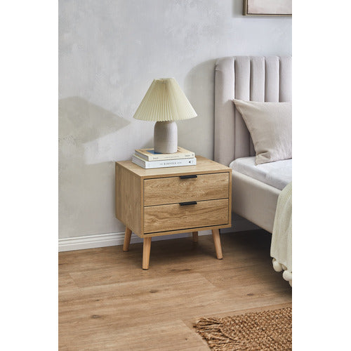 NATURAL LARS 2 DRAWER BEDSIDE TABLE