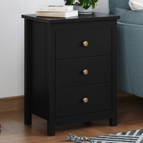 HOXTON ROOM BLACK GEOFFREY 3 DRAWER BEDSIDE TABLE