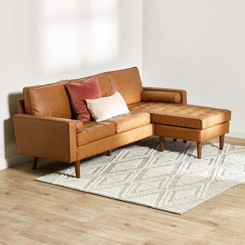 TAN STOCKHOLM FAUX LEATHER REVERSIBLE CHAISE SOFA