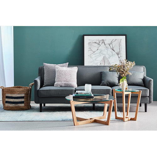 ESTUDIO FURNITURE NATURAL MONTEREY GLASS TOP COFFEE & SIDE TABLE SET