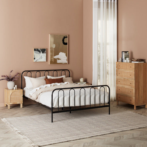 NATURAL ANYA MANGO WOOD & RATTAN BEDSIDE TABLE
