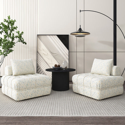 EVER DREAMING LIVING BEIGE ELLA 76CM WOOL-BLEND LOUNGE CHAIRS (SET OF 2)