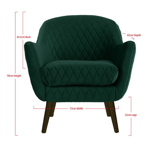 BROOKLYN AND BELLA QUILTED VELVET CLUB CHAIR WITH BLACK LEGS