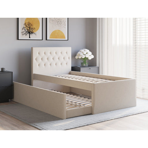 RAWSON & CO GRIFFITHS UPHOLSTERED KING SINGLE BED WITH TRUNDLE