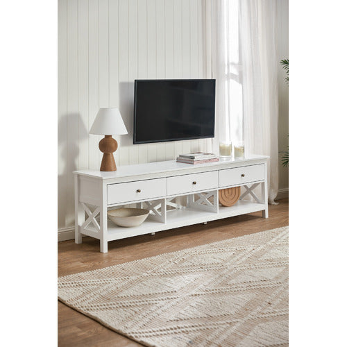 180CM WHITE NOOSA 3 DRAWER TV UNIT