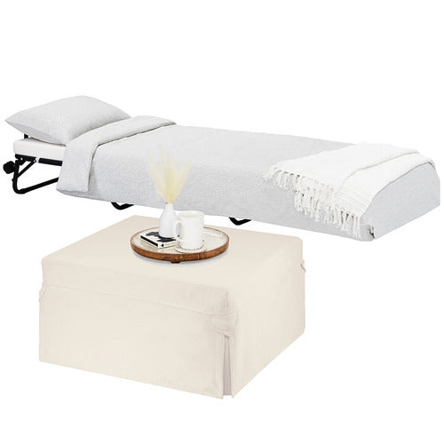DECOR TRADERS FOLDLUX CONVERTIBLE OTTOMAN SOFA BED WITH CASTORS & SLIPCOVER