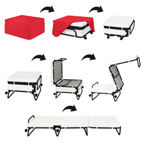 DECOR TRADERS FOLDLUX CONVERTIBLE OTTOMAN SOFA BED WITH CASTORS & SLIPCOVER