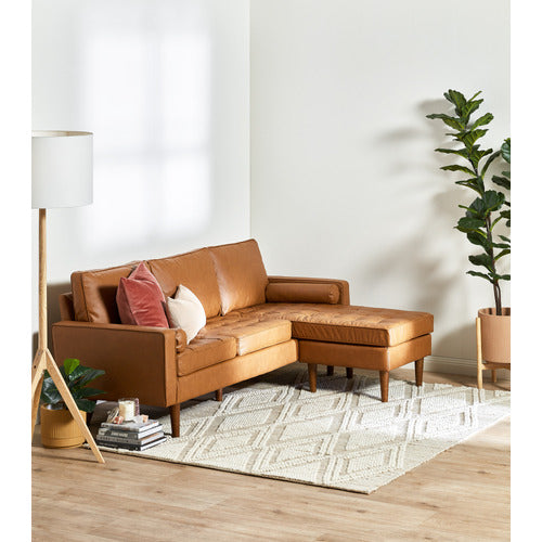 TAN STOCKHOLM FAUX LEATHER REVERSIBLE CHAISE SOFA