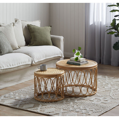 ESTUDIO FURNITURE 2 PIECE LOOP RATTAN COFFEE & SIDE TABLE SET