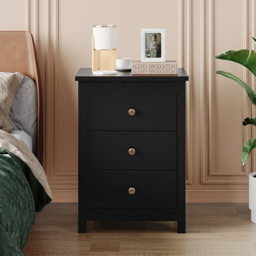 HOXTON ROOM BLACK GEOFFREY 3 DRAWER BEDSIDE TABLE