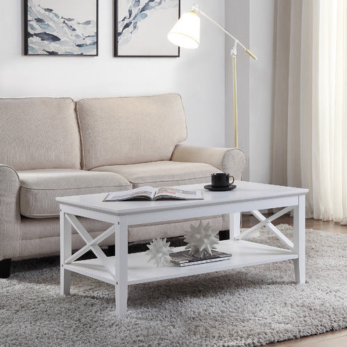 WEST VALLEY INTERIORS WHITE LONG ISLAND RECTANGULAR COFFEE TABLE