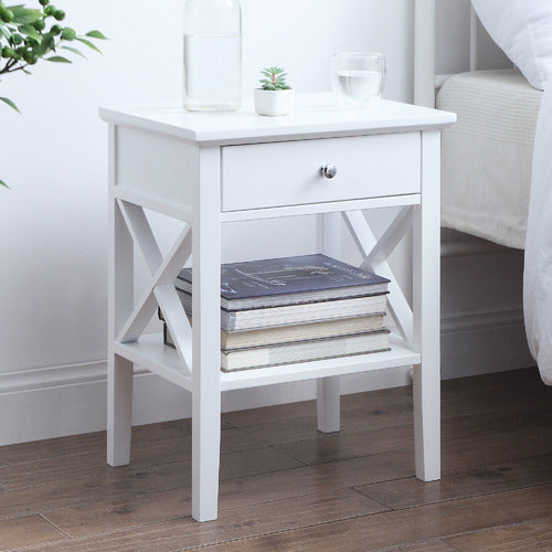 WEST VALLEY INTERIORS WHITE LONG ISLAND 1 DRAWER BEDSIDE TABLE