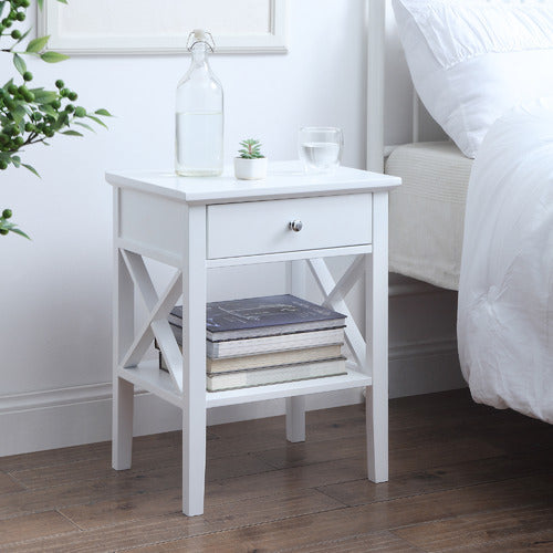 WEST VALLEY INTERIORS WHITE LONG ISLAND 1 DRAWER BEDSIDE TABLE