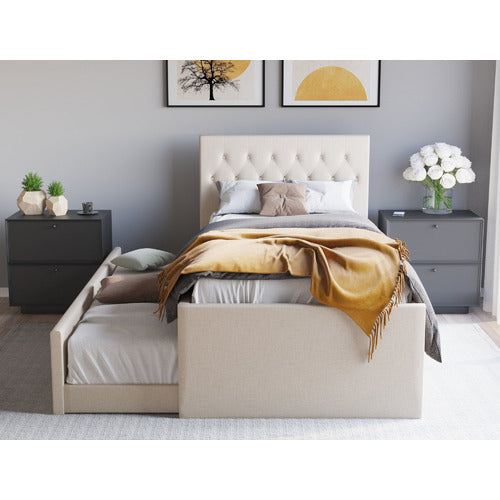 RAWSON & CO GRIFFITHS UPHOLSTERED KING SINGLE BED WITH TRUNDLE