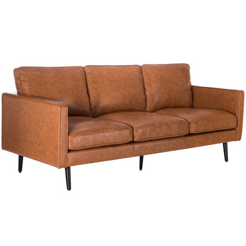 TAN CARLO FAUX LEATHER 3 SEATER SOFA