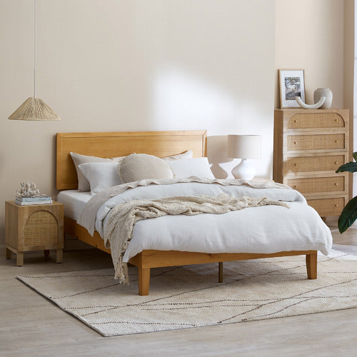 NATURAL ANYA MANGO WOOD & RATTAN 5 DRAWER CHEST