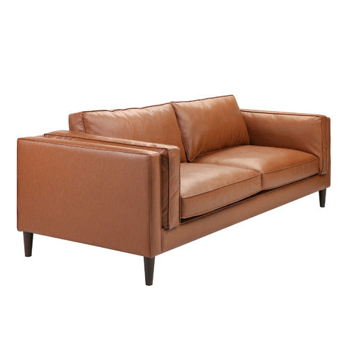TAN BRAHM 3 SEATER PREMIUM FAUX LEATHER SOFA
