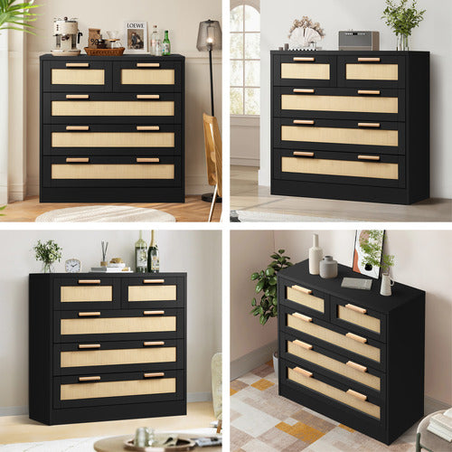 HOXTON ROOM ANGUS 5 DRAWER RATTAN DRESSER