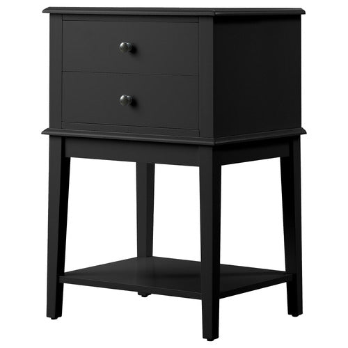 WEST VALLEY INTERIORS BLACK CHLOE 2 DRAWER BEDSIDE TABLE