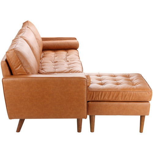 TAN STOCKHOLM FAUX LEATHER REVERSIBLE CHAISE SOFA