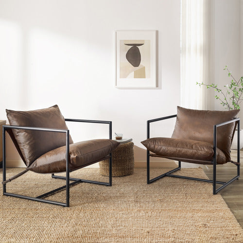 STUDIO HOME EITHAN FAUX LEATHER SLING ACCENT CHAIR