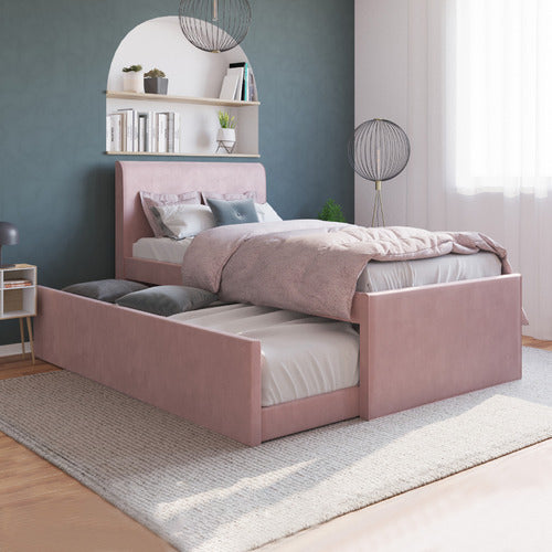 RAWSON & CO SELINA VELVET KING SINGLE BED WITH TRUNDLE