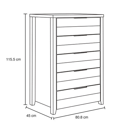 SOUTHERN STYLERS ALEXA 5 DRAWER TALLBOY